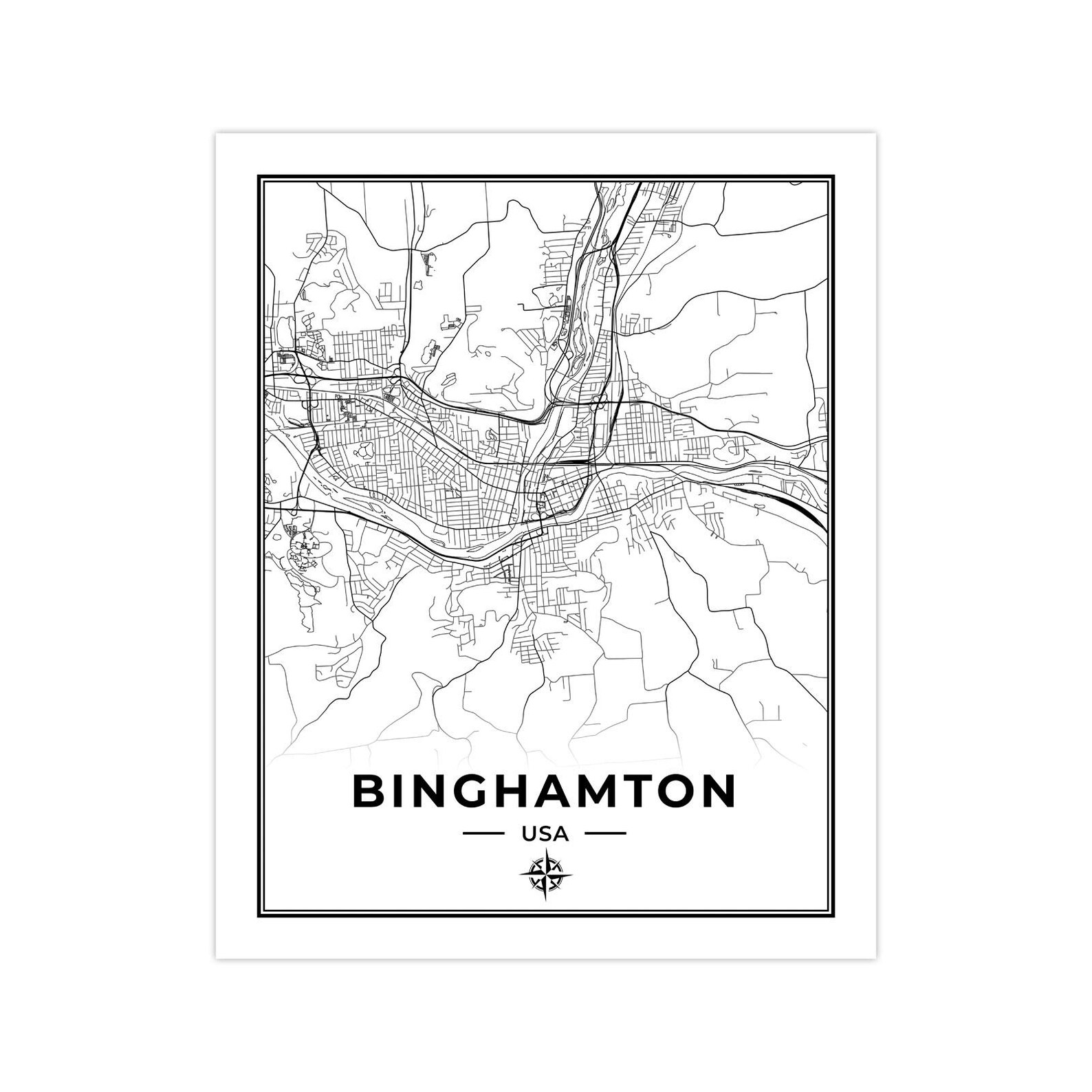 Binghamton Map Print | Map of Binghamton New York State | Digital ...