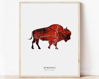 Winnipeg Büffel Print | Karte von Winnipeg Manitoba | Digitaler Download