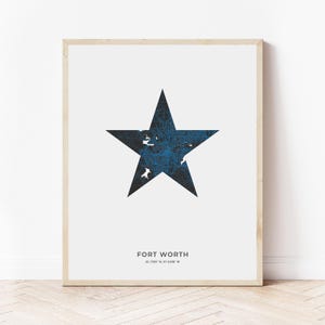 Fort Worth Lone Sternkarte Druck | Karte von Fort Worth Texas | Digitaler Download