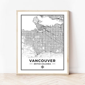 Vancouver Map Print | Map of Vancouver British Columbia | Black & White | Digital Download