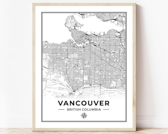 Vancouver Map Print | Map of Vancouver British Columbia | Black & White | Digital Download
