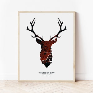Thunder Bay Hirsch Druck | Karte von Thunder Bay Ontario | Digitaler Download