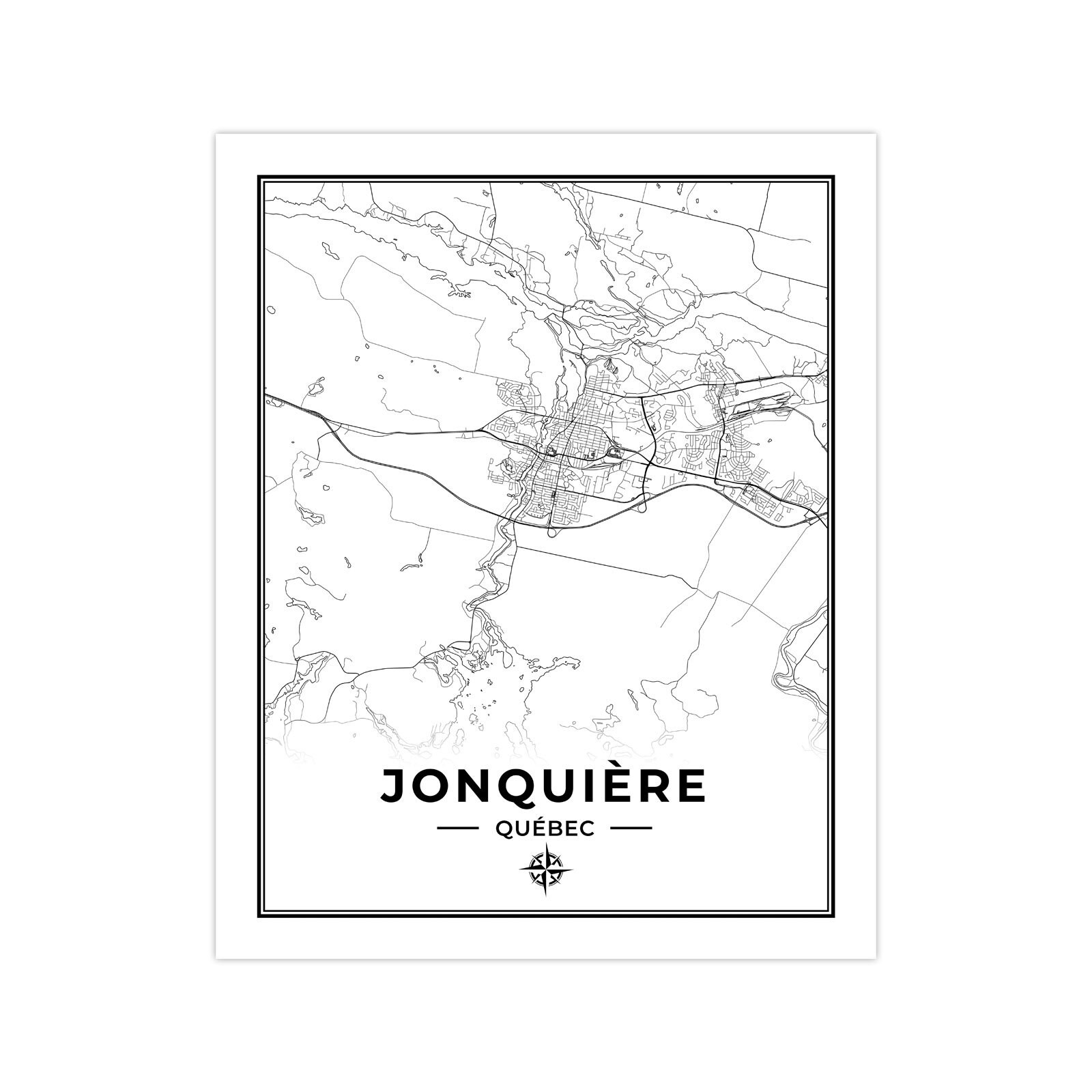 Jonquière Map Print Black & White Map of Jonquière Quebec Etsy