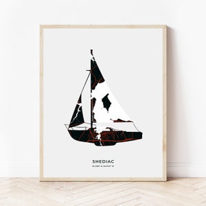 Shediac Segelboot Druck | Karte von Shediac New Brunswick | Digitaler Download