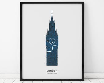 London Big Ben Map Print | Map of London England | Digital Download