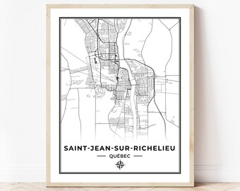 Saint-Jean-sur-Richelieu Map Print | Map of Saint-Jean-sur-Richelieu Quebec | Black & White
