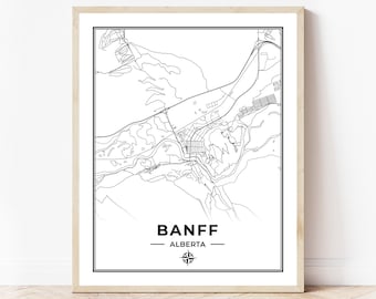 Banff Map Print | Map of Banff Alberta | Black & White | Digital Download