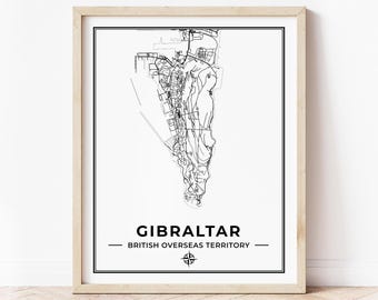 Mapa de Gibraltar para imprimir / Mapa de Gibraltar, territorio británico de ultramar / Descarga digital