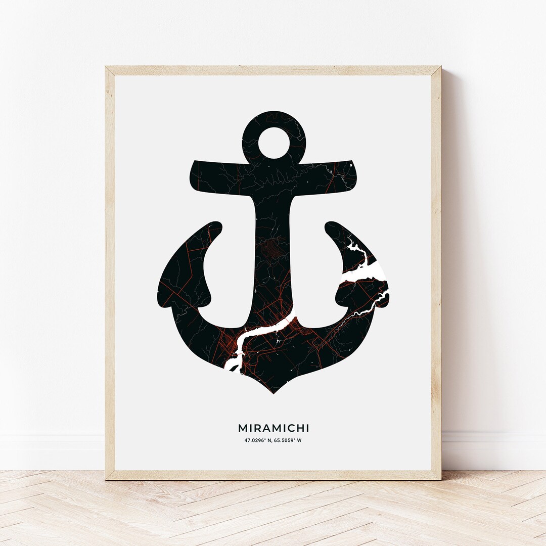 Miramichi Anchor Print Map of Miramichi New Brunswick Etsy