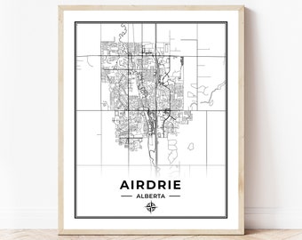 Airdrie Map Print | Map of Airdrie Alberta | Black & White | Digital Download