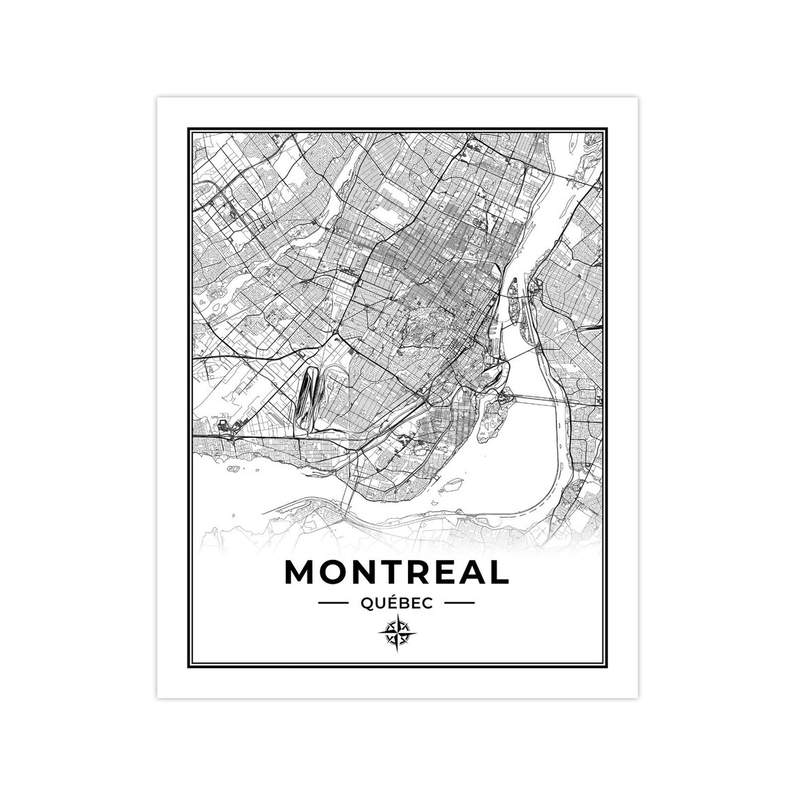Montreal Map Print Black & White Etsy