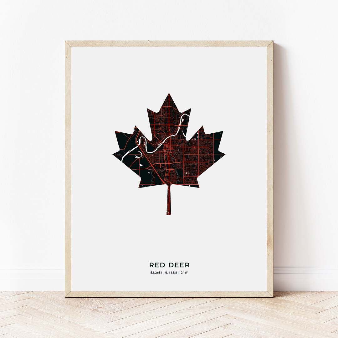 Red Deer Maple Leaf Print Map of Red Deer Alberta Digital Download - Etsy