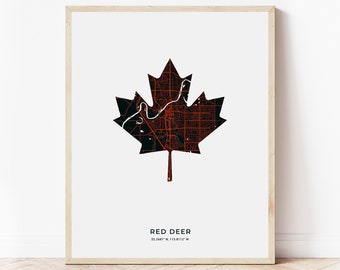 Red Deer Maple Leaf Print | Map of Red Deer Alberta