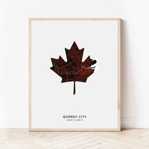 Quebec City Maple Leaf Print | Map of Quebec City Quebec | Digital Download