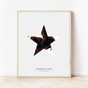 Grande-Digue Acadian Star Print | Stadtplan von Grande-Digue Neubraunschweig | Digitaler Download