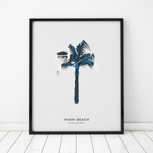 Miami Beach-print met palmboom | Kaart van Miami Beach, Florida | Digitale download