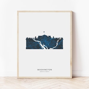 Washington DC Whitehouse-kaart afdrukken | Kaart van Washington DC | Digitale download