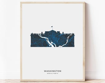 Washington DC Whitehouse Map Print | Map of Washington DC | Digital Download