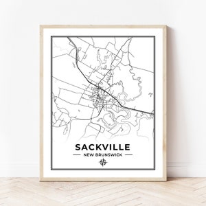Sackville New Brunswick Karte Drucken | Landkarte Sackville New Brunswick | Schwarz & Weiß | Digitaler Download