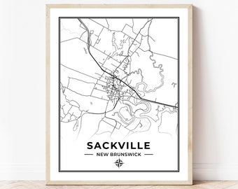 Sackville New Brunswick Map Print | Map of Sackville New Brunswick | Black & White | Digital Download