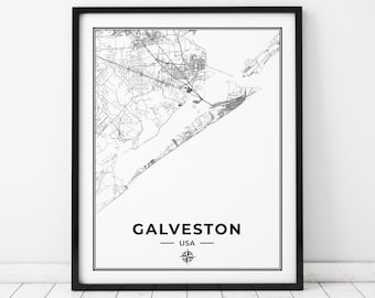 Galveston Map Print | Map of Galveston Texas | Digital Download