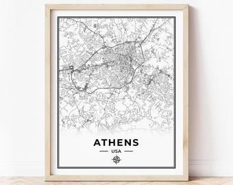 Impresión de mapa de Athens GA / Mapa de Athens Georgia / Descarga digital
