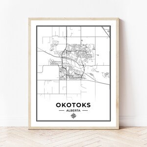 Impression de carte d'Okotoks | Carte d'Okotoks, Alberta | Noir et blanc | Téléchargement numérique
