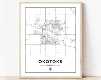 Okotoks Map Print | Map of Okotoks Alberta | Black & White