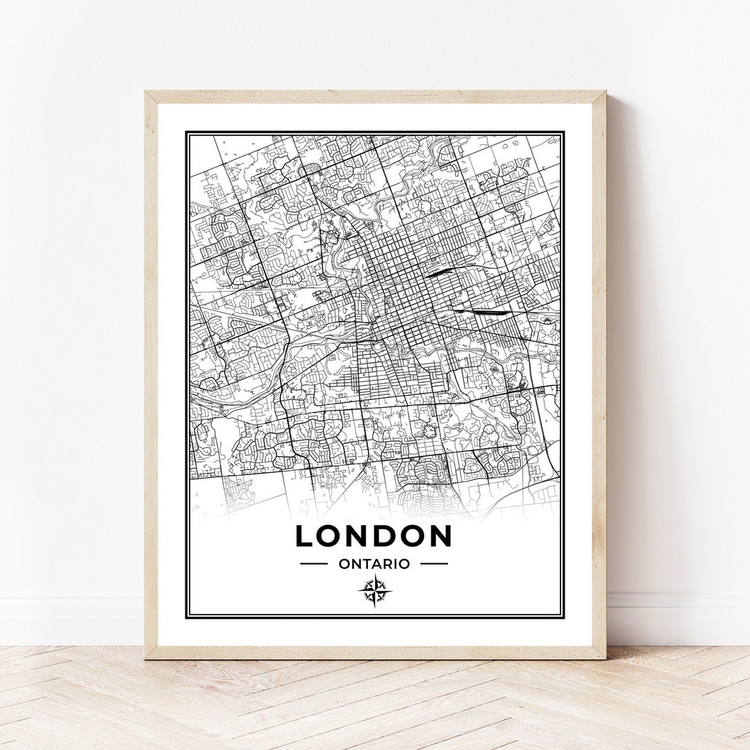 London Map Print | Map of London Ontario | Black &amp; White | Digital ...