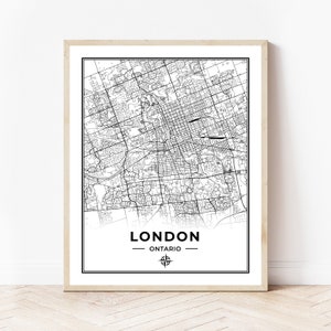 Impression de carte de Londres | Carte de Londres Ontario | Noir et blanc | Téléchargement numérique