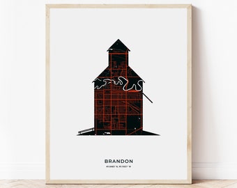 Brandon Wooden Grain Elevator Print | Map of Brandon Manitoba | Digital Download