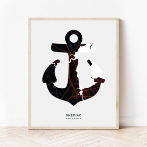 Shediac Anker Druck | Karte von Shediac New Brunswick | Digitaler Download