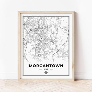 Morgantown Map Print | Map of Morgantown West Virginia | Digital Download