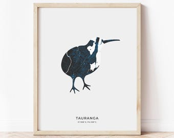 Tauranga Kiwi Map Print | Map of Tauranga New Zealand | Digital Download