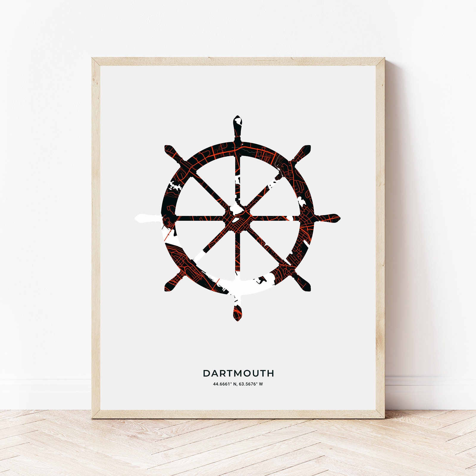 Dartmouth Ship Wheel Print | Map of Dartmouth Nova Scotia | Digital Download