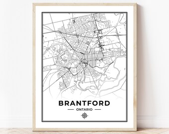 Brantford Map Print | Map of Brantford Ontario | Black & White | Digital Download