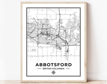 Abbotsford Map Print | Map of Abbotsford British Columbia | Black & White | Digital Download