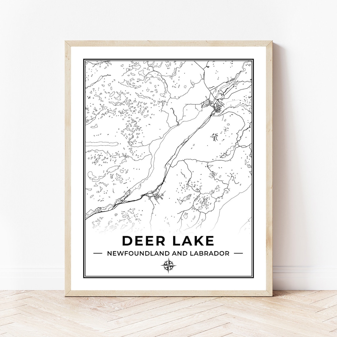 Deer Lake Map Print Map of Deer Lake Newfoundland and Labrador Black White Digital Download Etsy