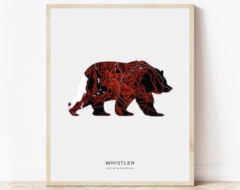 Whistler Grizzly Print | Map of Whistler British Columbia | Digital Download