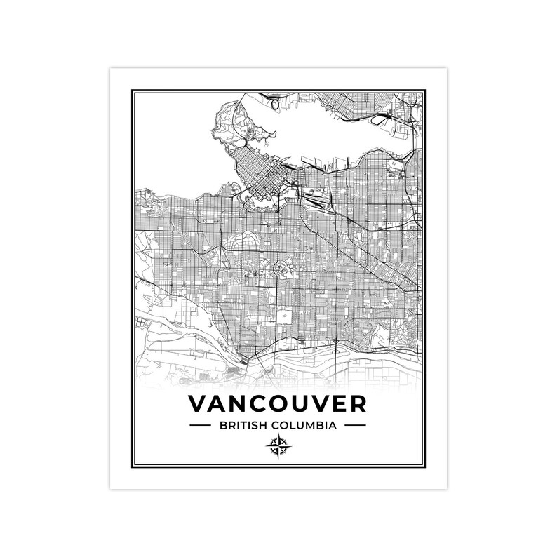 Vancouver Map Print Map of Vancouver British Columbia - Etsy Canada