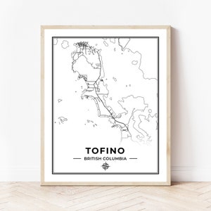 Karta över Tofino, British Columbia, tryckt | Karta över Tofino, British Columbia | Svartvitt | Digital nedladdning