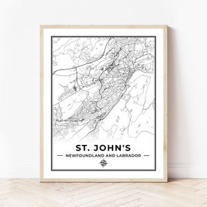 Impressão do mapa de St John de <br> Entrega Rápida? Mapa de Terra Nova de St. John | Preto e Branco | Download digital
