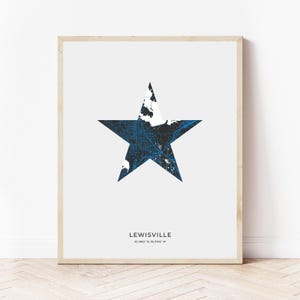 Impression de carte des étoiles solitaires de Lewisville | Carte de Lewisville, Texas | Téléchargement numérique