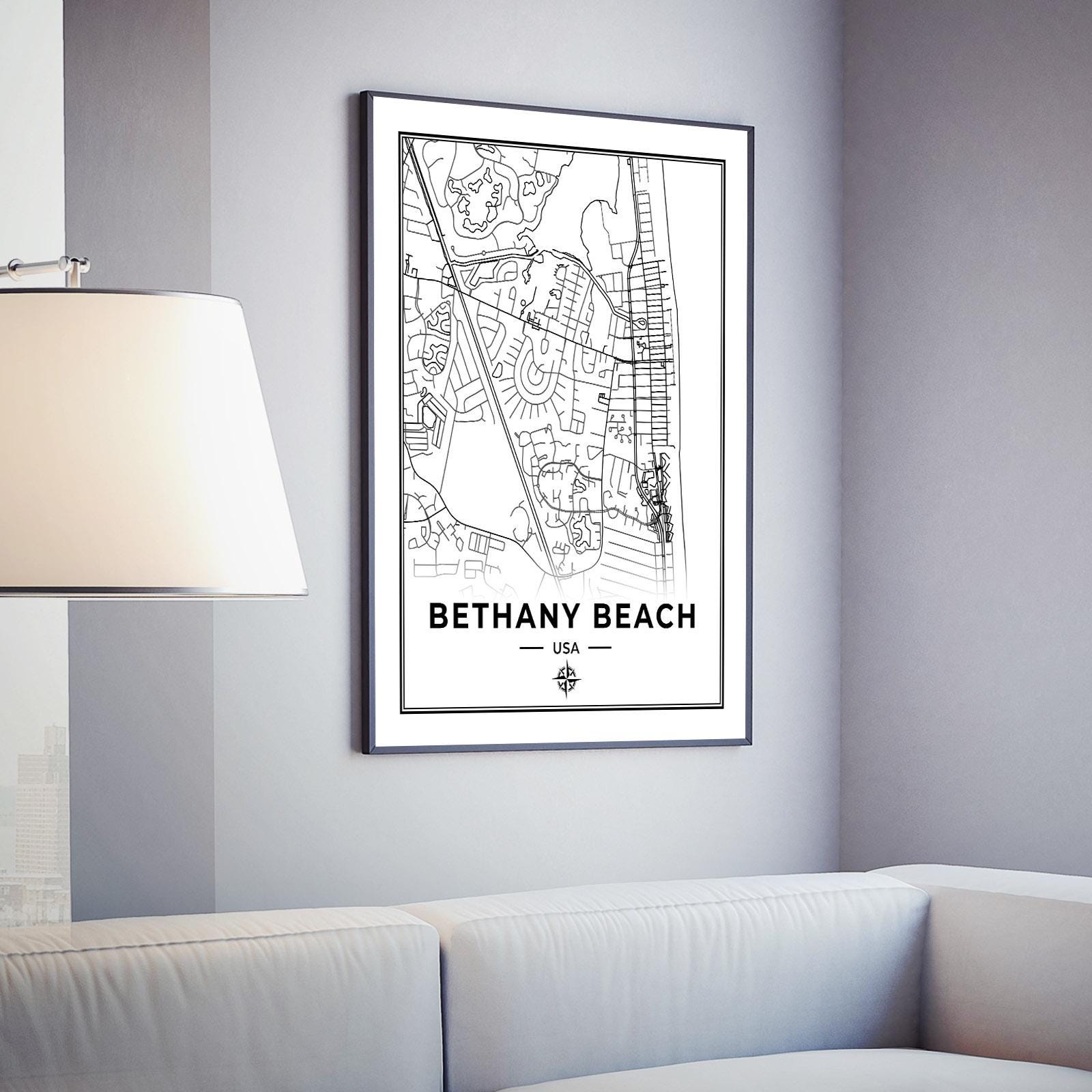 Bethany Beach Map Print | Map of Bethany Beach Delaware | Digital ...
