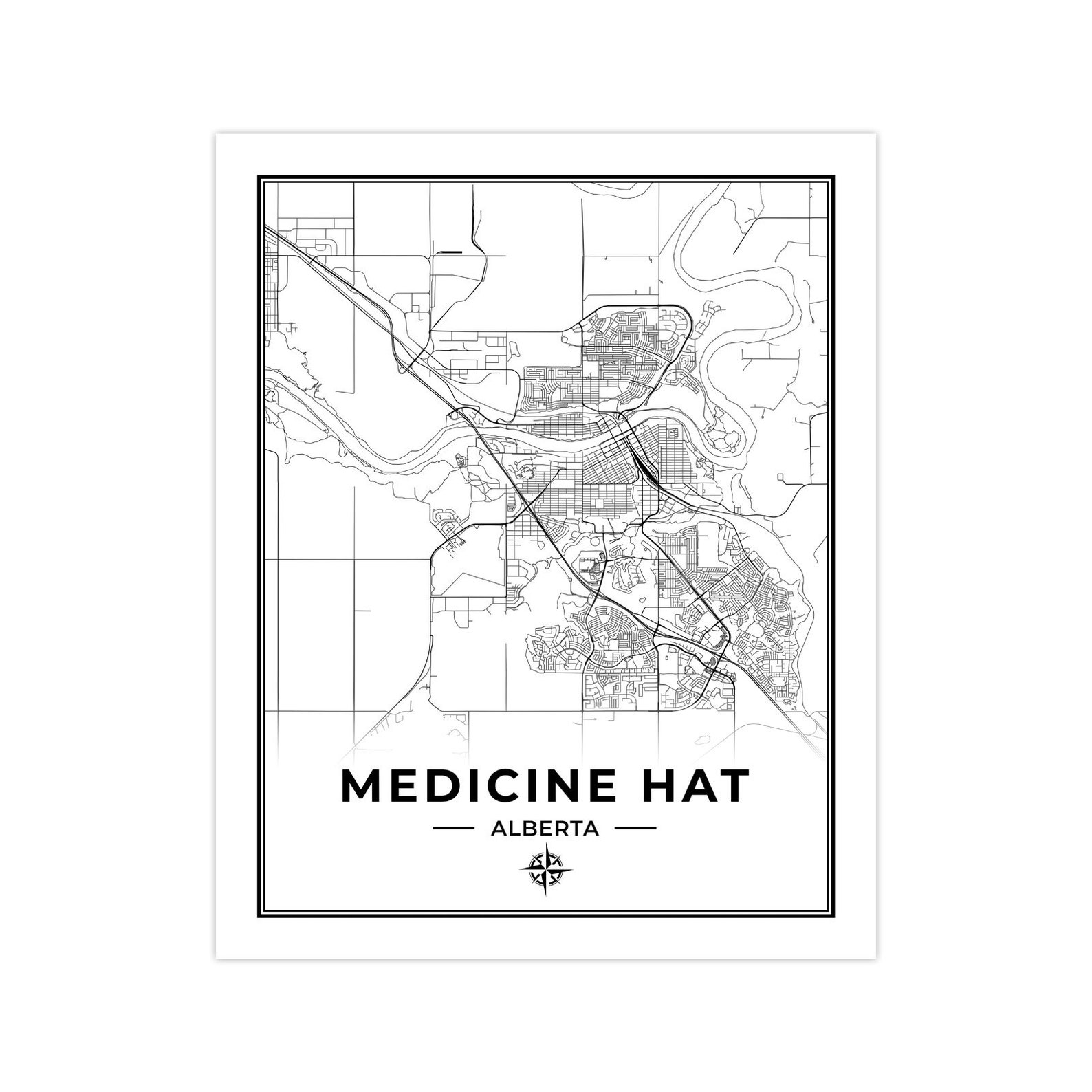 Medicine Hat Map Print Black & White Etsy