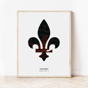 Granby Fleur de lis Print | Map of Granby Quebec | Digital Download