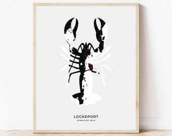 Lockeport Lobster Print | Map of Lockeport Nova Scotia | Digital Download