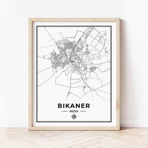 Kartutskrift över Bikaner | Karta över Bikaner, Indien | Digital nedladdning