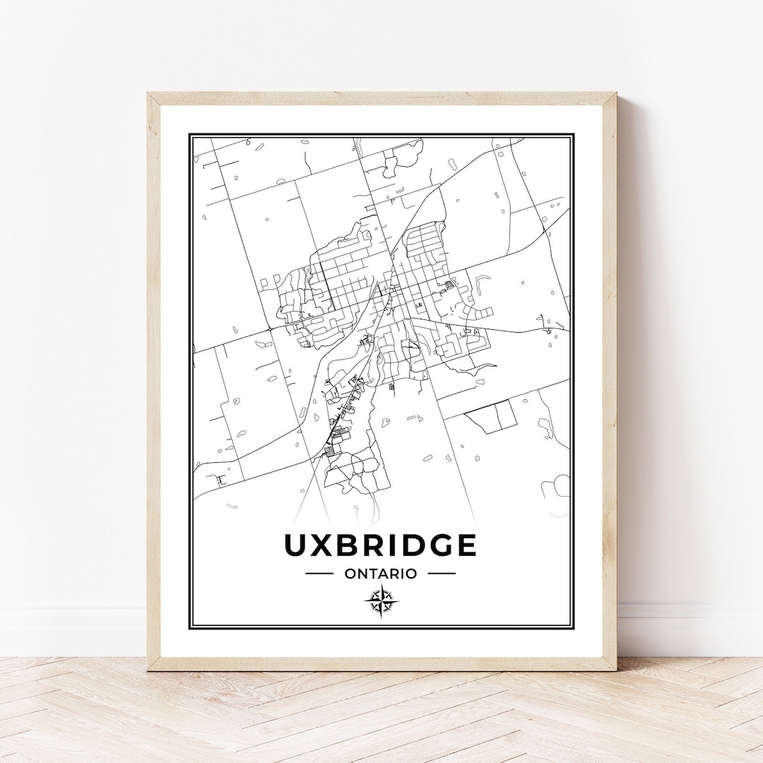 Uxbridge Map Print Map of Uxbridge Ontario Black & White Etsy