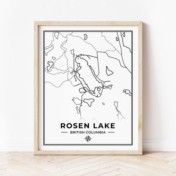 Rosen Lake Map Print | Map of Rosen Lake British Columbia | Black & White | Digital Download